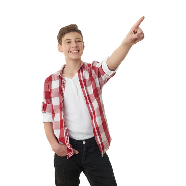 Lindo adolescente chico sobre blanco aislado fondo — Foto de Stock