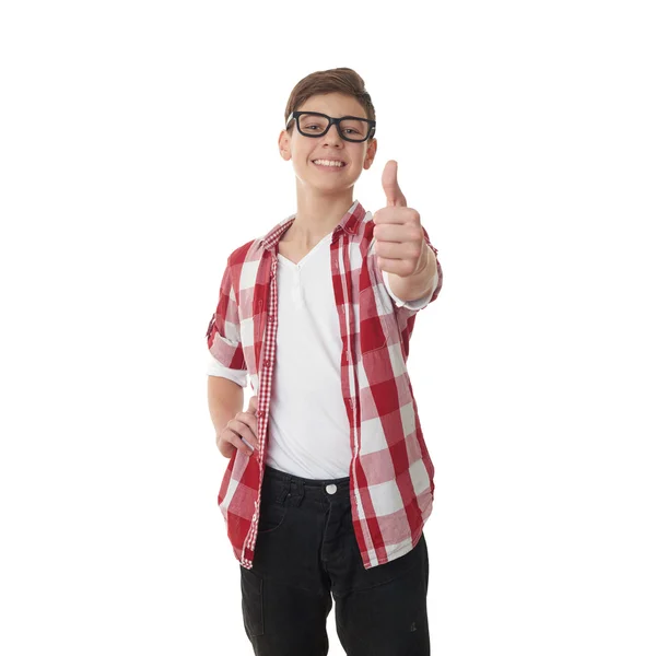Lindo adolescente chico sobre blanco aislado fondo — Foto de Stock