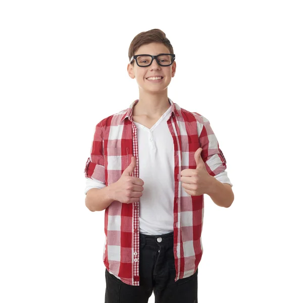 Lindo adolescente chico sobre blanco aislado fondo — Foto de Stock