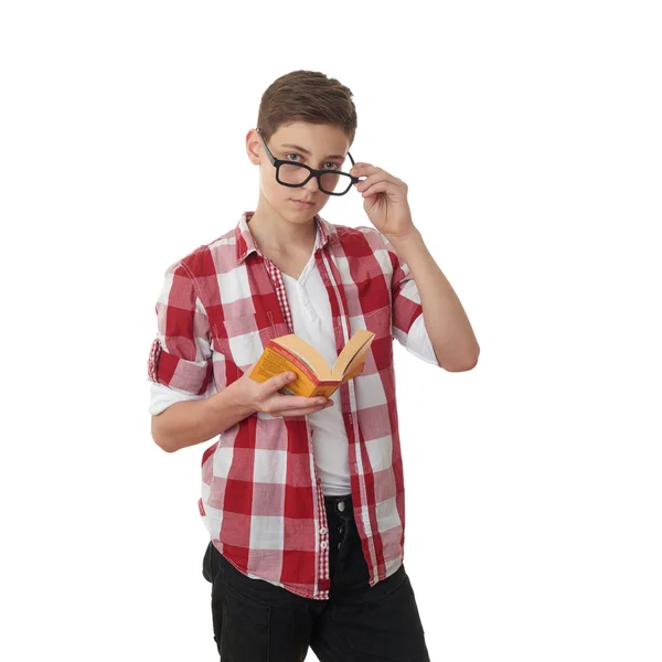 Bonito adolescente menino sobre branco isolado fundo — Fotografia de Stock