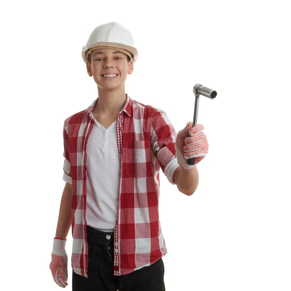 Lindo adolescente chico sobre blanco aislado fondo — Foto de Stock