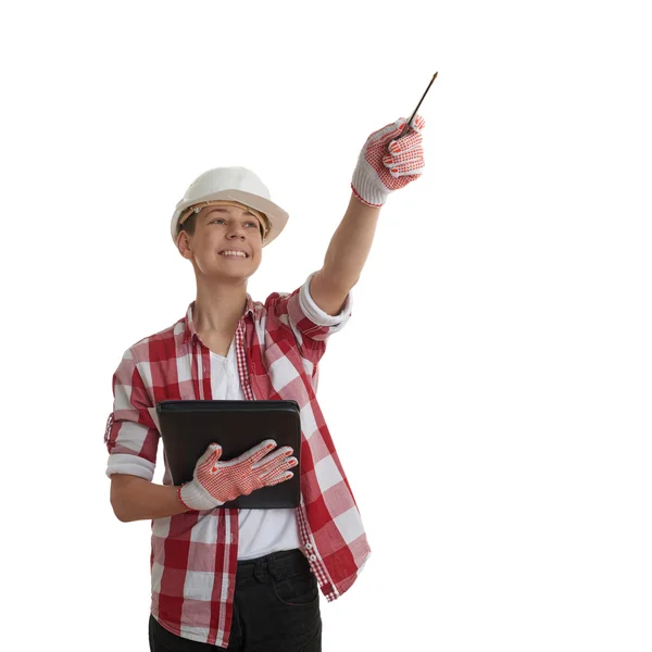 Bonito adolescente menino sobre branco isolado fundo — Fotografia de Stock