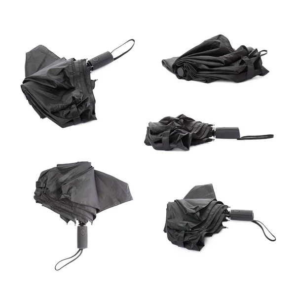 Set di ombrello nero isolato sullo sfondo bianco — Foto Stock