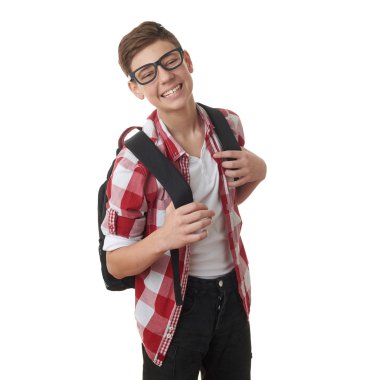 Sevimli genç çocuk beyaz izole arka plan üzerinde