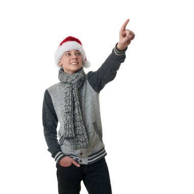 Sevimli genç çocuk beyaz izole arka plan üzerinde gri süveterli