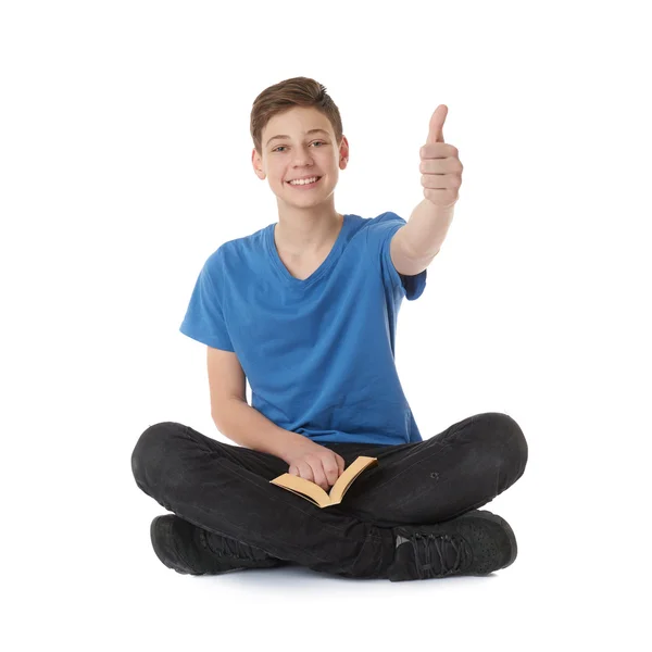 Lindo adolescente chico sobre blanco aislado fondo — Foto de Stock