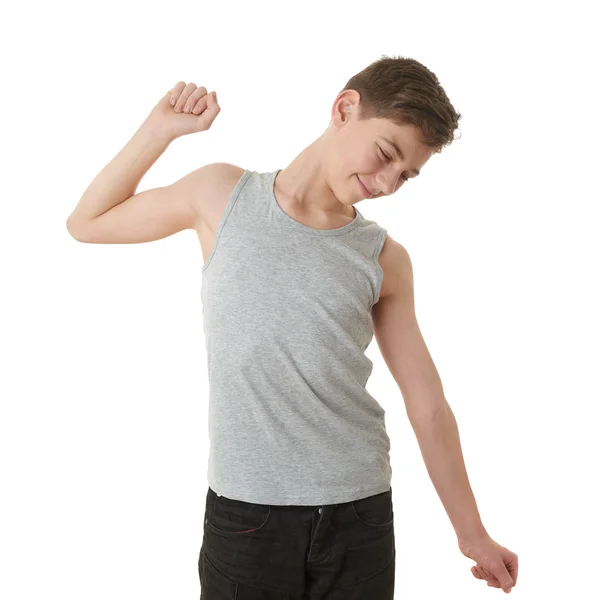 Lindo adolescente chico sobre blanco aislado fondo — Foto de Stock