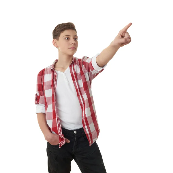 Carino adolescente ragazzo su bianco isolato sfondo — Foto Stock