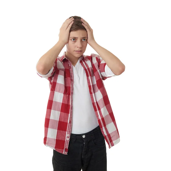 Lindo adolescente chico sobre blanco aislado fondo — Foto de Stock