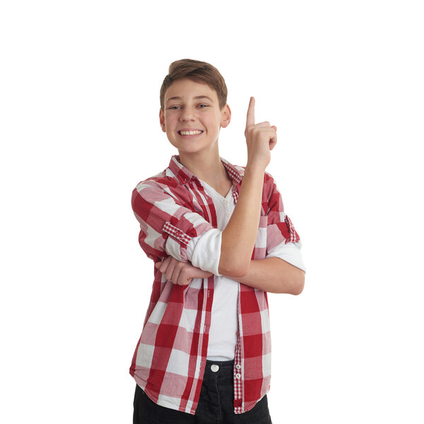 Cute teenager boy over white isolated background