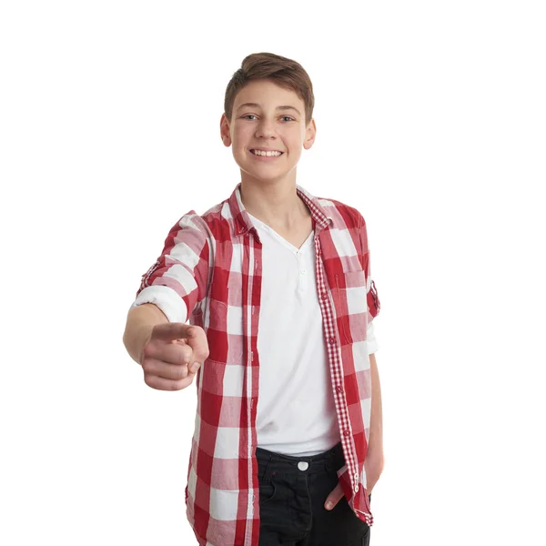 Bonito adolescente menino sobre branco isolado fundo — Fotografia de Stock