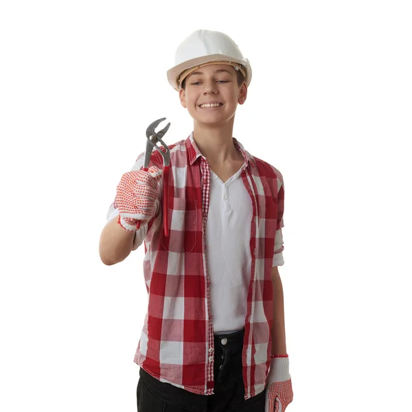 Bonito adolescente menino sobre branco isolado fundo — Fotografia de Stock