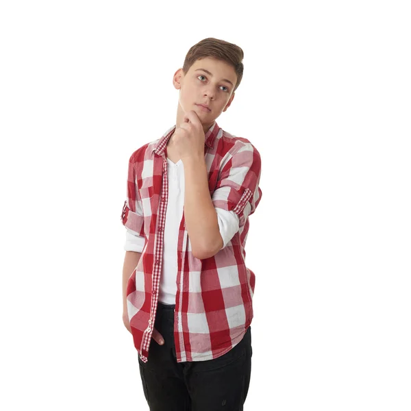 Lindo adolescente chico sobre blanco aislado fondo — Foto de Stock