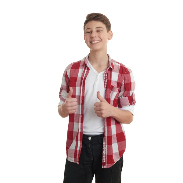 Roztomilé dospívající chlapec bílé izolované pozadí — Stock fotografie
