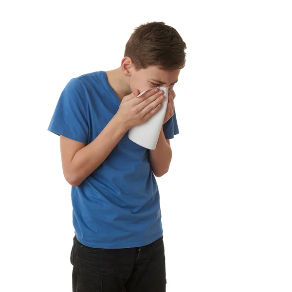 Bonito adolescente menino sobre branco isolado fundo — Fotografia de Stock