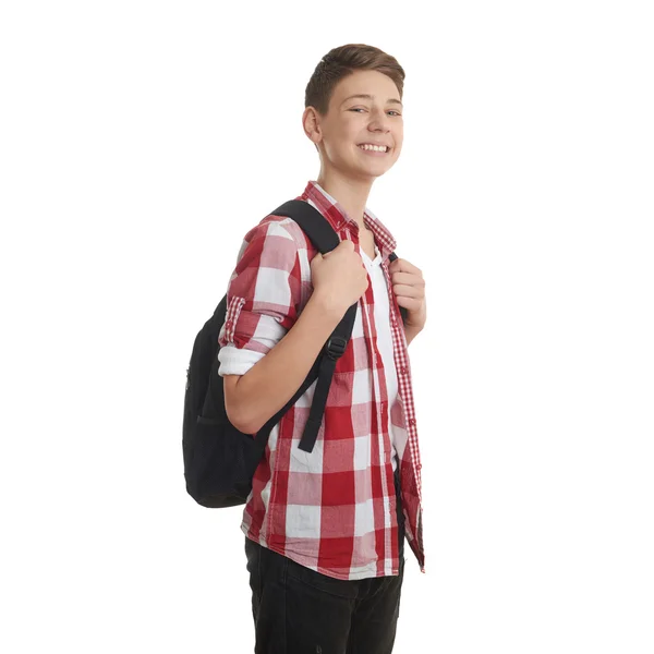 Bonito adolescente menino sobre branco isolado fundo — Fotografia de Stock