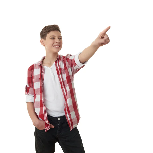 Ładny nastolatek chłopiec biały na białym tle — Zdjęcie stockowe