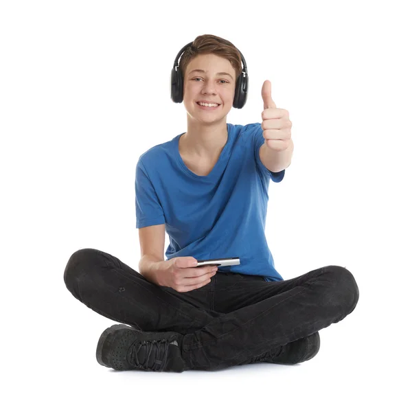 Aranyos tizenéves fiú felső fehér elszigetelt háttér Stock Kép