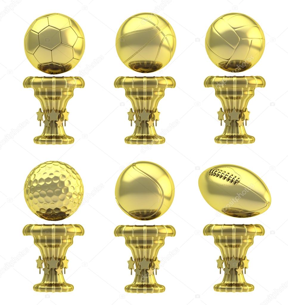 Award sport trophy cup set isolated