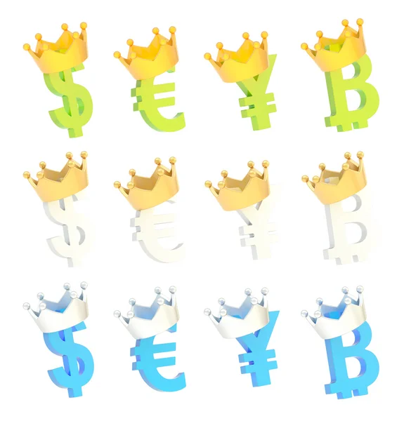 Cuatro signos de moneda en conjunto de corona — Foto de Stock