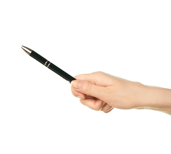 Kaukasische vrouwelijke hand bedrijf pen — Stockfoto