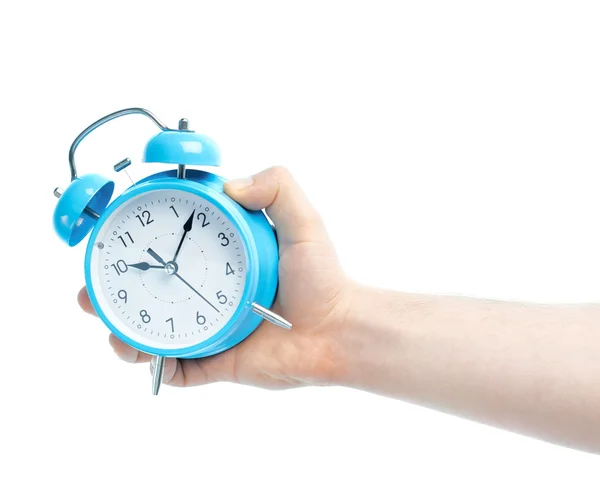 Male hand holding alarm clock — Stock Photo, Image