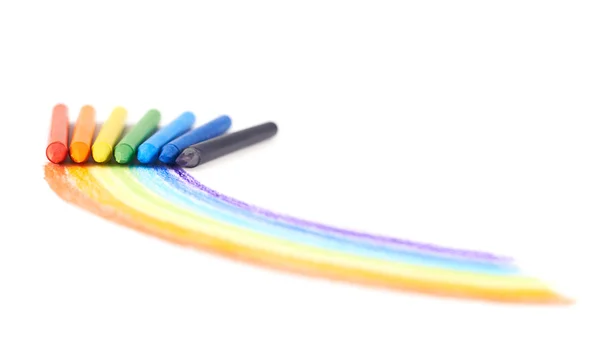 Arco-íris desenhado com lápis de cera — Fotografia de Stock