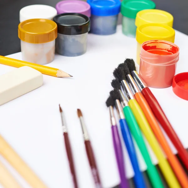 Multiple drawing paints and brushes — Stock Photo, Image