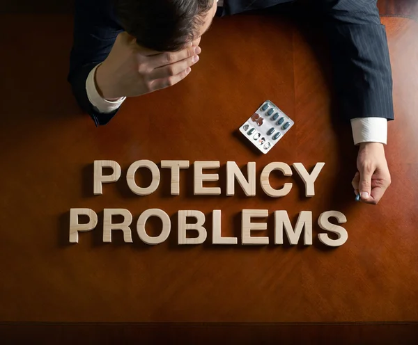 Phrase Potency Problems and devastated man — Stock Photo, Image