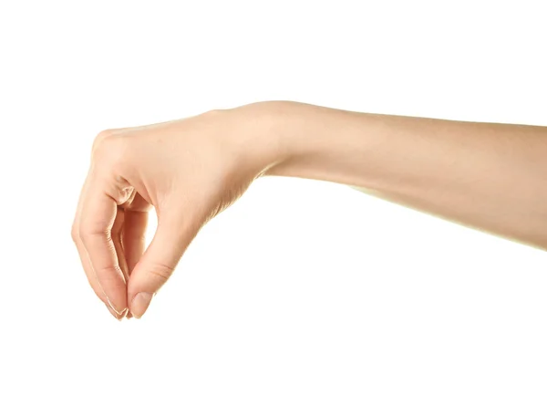 Gest ręki kaukaski kobiece kobieta na białym tle — Zdjęcie stockowe
