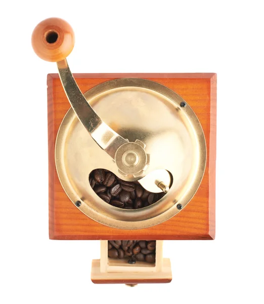 Traditionelle manuelle hölzerne Kaffeemühle isoliert — Stockfoto