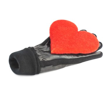 Siyah deri eldiven kırmızı kalp