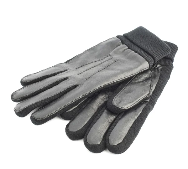 孤立的黑色皮革冬季手套 — 图库照片