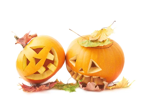 Two Jack-o'-lanterns pumpkin heads — Stock Photo, Image
