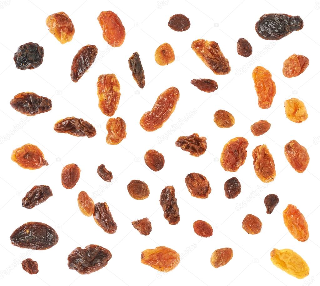 Set of multiple dried fruits raisins isolated