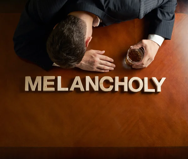 Palavra Melancolia e homem — Fotografia de Stock