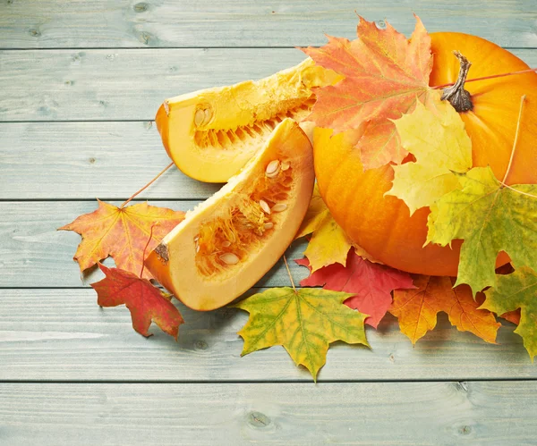 Orange pumpkin and leaves — Stock Photo, Image