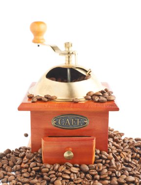 Geleneksel el ile ahşap kahve öğütücü izole