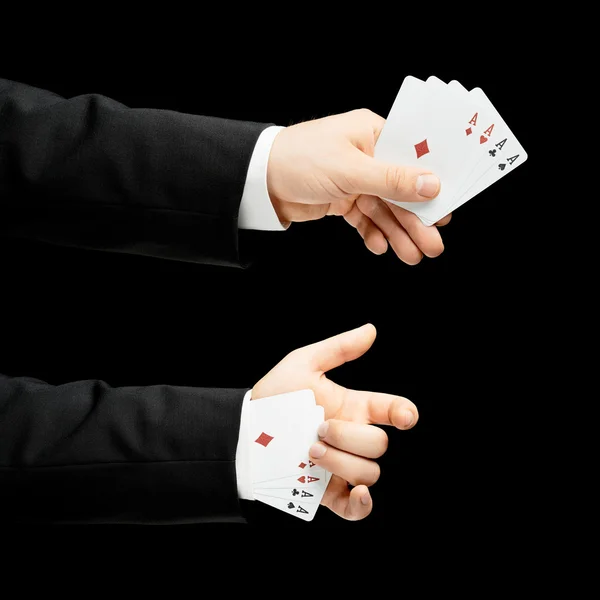 Mão masculina caucasiana em um terno de negócios isolado — Fotografia de Stock