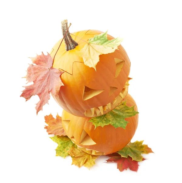 Two Jack-o-lanterns pumpkin heads — Stock Photo, Image