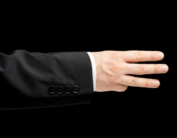 Mão masculina caucasiana em um terno de negócios isolado — Fotografia de Stock