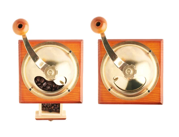 Παραδοσιακό χειροκίνητο ξύλινο μύλος καφέ απομονωθεί — Φωτογραφία Αρχείου