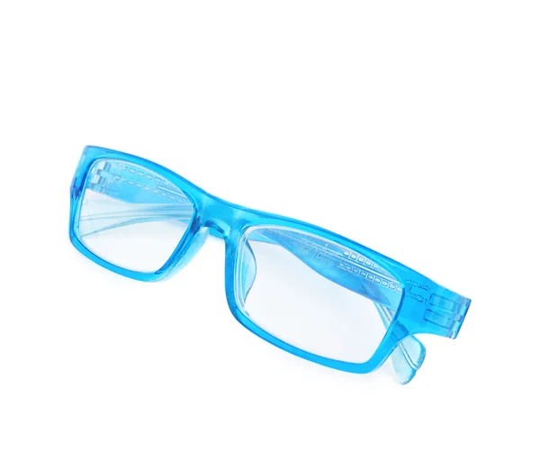 Blauwe plastic bril geïsoleerd — Stockfoto