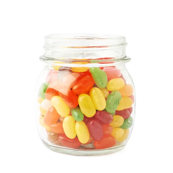 Jar full of jelly bean candies isolated — Stock Photo, Image