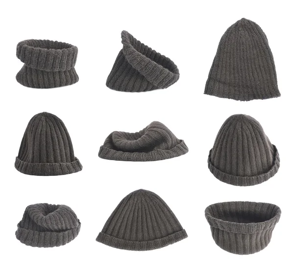 Black knitted head cap isolated — Stock Photo, Image