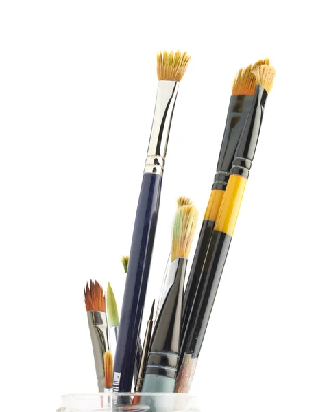 垂直放置的多个不同的画笔 — 图库照片