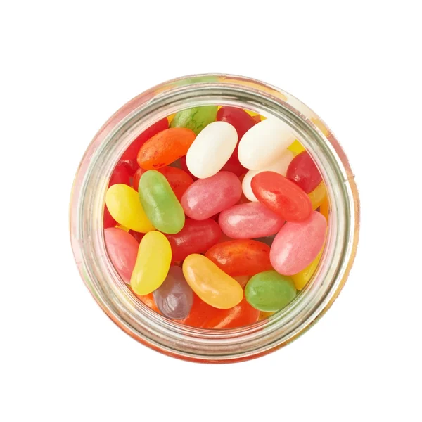 Jar full of jelly bean candies isolated — Stock Photo, Image