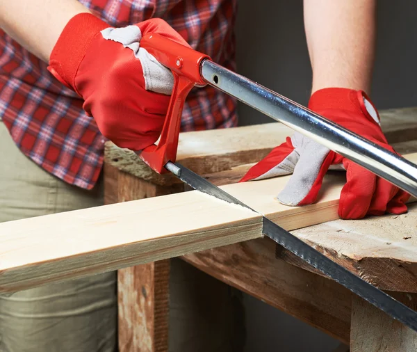 Sawing wooden board composition — Stock Photo, Image