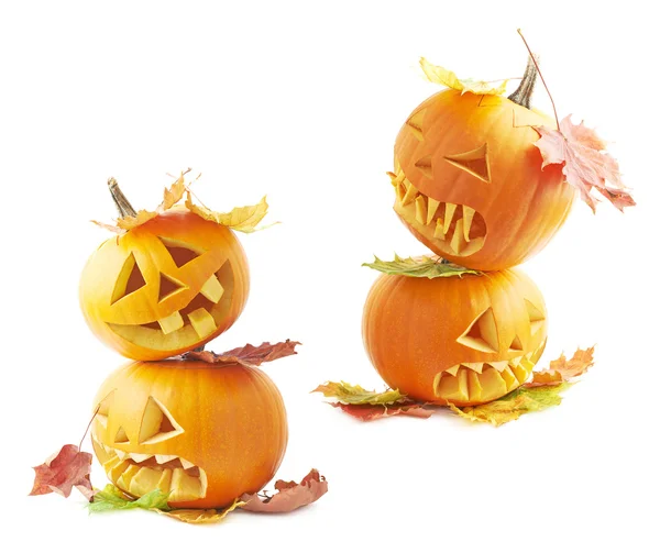 Two Jack-o-lanterns pumpkin heads — Stock Photo, Image