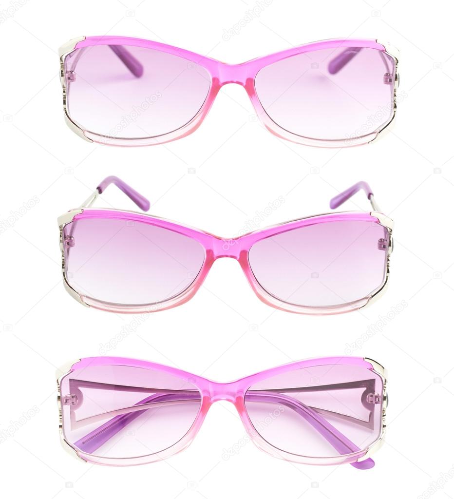Stylish pink female glasses isolated